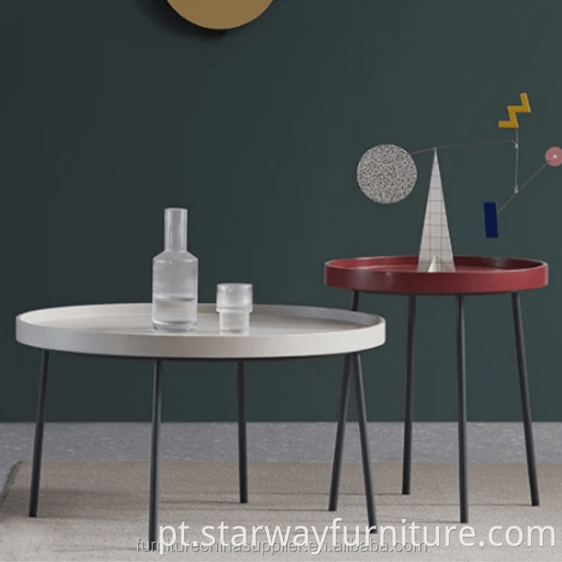 Mesa de café redonda moderna simples ajusta 2 tabela lateral de metal em mesas de madeira